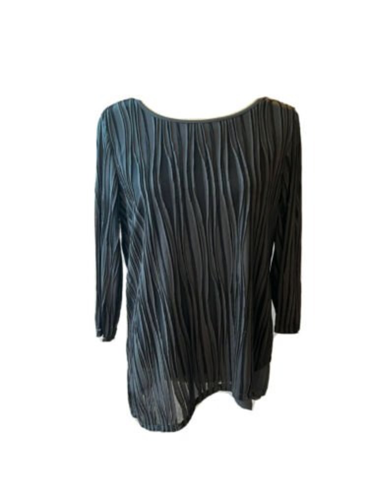 Chicos 3/4 Sleeve Womens Top Asymmetrical Hem Abstract Ruched Style Texture SZ 1